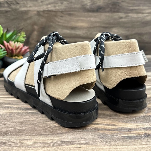 NIB Sorel Roaming Lace 8.5 Slingback Gladiator Flat Leather Sandals White Black - Picture 9 of 12
